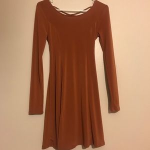 Burnt Orange Long Sleeved LaceUp Dress